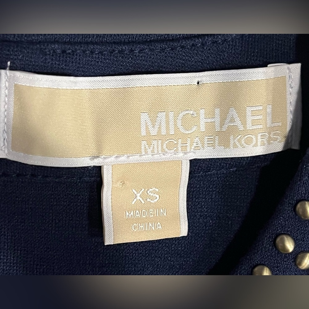 MICHAEL Michael Kors Studded Midi Sheath Dress Stretch Navy Blue Size XS - Picture 9 of 9